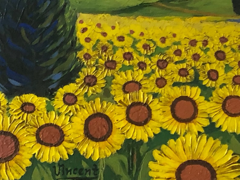 Sunflower Field by Vincent Van Gogh 1888 Signed Original Painting Oil on Canvas image 2