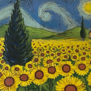 Sunflower Field by Vincent Van Gogh 1888 Signed Original Painting Oil on Canvas image 1