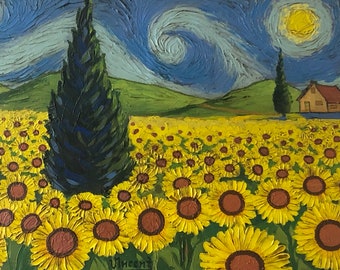 Sunflower Field by Vincent Van Gogh 1888 Signed Original Painting Oil on Canvas