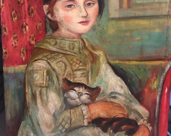 Julie Manet with Cat by Pierre Auguste Renoir Oil on Canvas 1887 Painting
