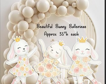 Yard Card Lawn Decor:Bunny ballerinas Party Props Decoration Backdrops Coroplast cutouts Sings Centerpieces No Stakes or Stands Included