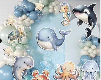 Yard Card Lawn Decor: sea animal Party Props Decoration Backdrops Coroplast cutouts Sings Centerpieces (No Stakes or Stands Included)