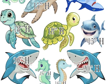 Yard Card Lawn Decor: sea ocean animals  characters  Decoration Backdrops CoroPlast cutouts Sings Centerpieces(No Stakes or Stands Included)