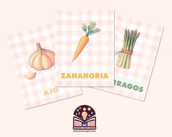 Juego de Tarjetas Educativas para Niños - Aprendiendo las Verduras en Español, Material Didáctico Ilustrado