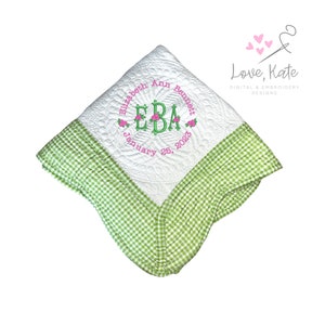 Personalized Heirloom Blanket - (Monogram + Name + Birthdate) with Sweet Rose Accents