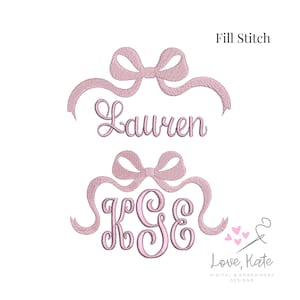 Bow Monogram & Name Toppers Set (Fill Stitch) - 6 Sizes Each