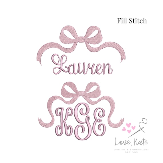 Bow Monogram & Name Toppers Set (Fill Stitch) - 6 Sizes Each