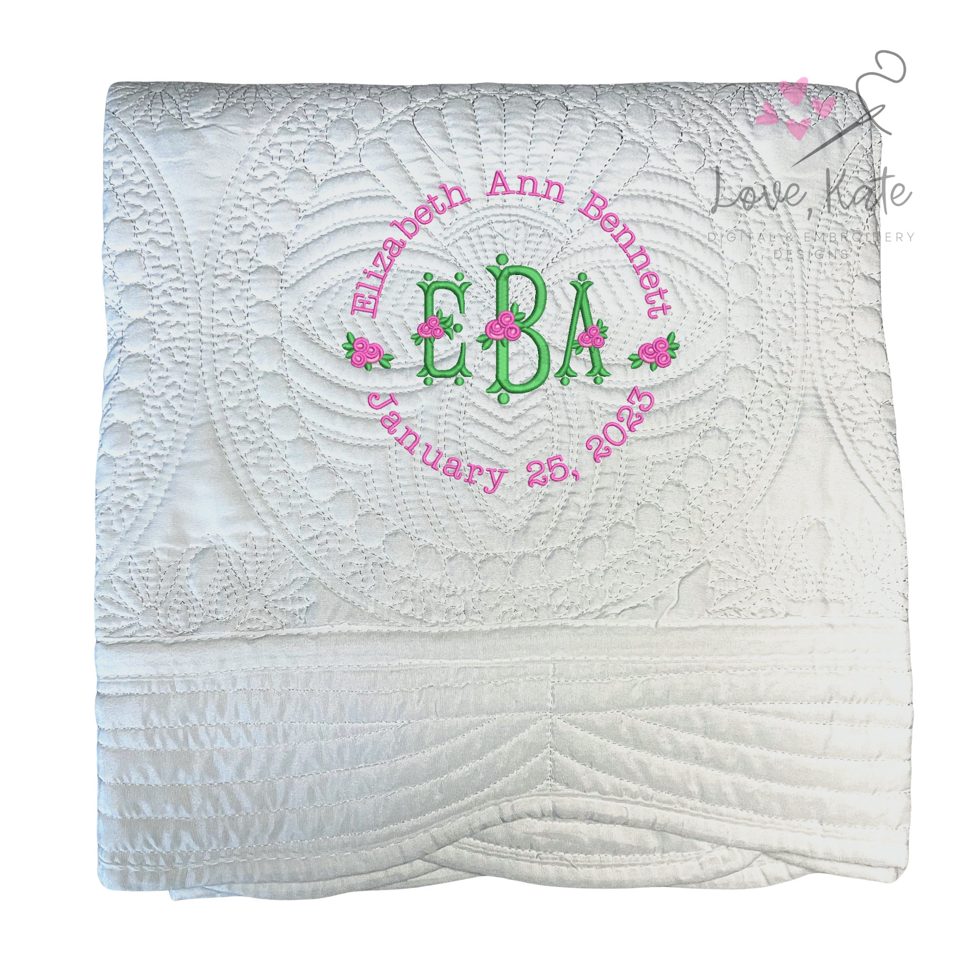 Quilted Monogram Monogrammed Baby Quilt