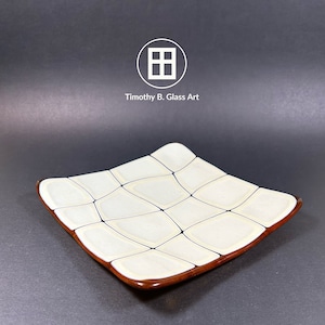 Hand Made Fused Glass Serving or Decorative Plate. Mid Century Modern Style.