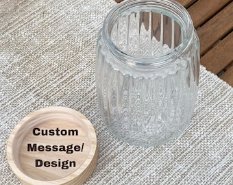 Personalized Cookie Jar, Engraved Wood Lid, Custom Glass Jar