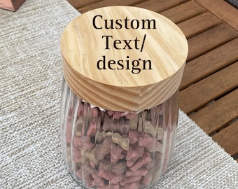 Personalized Dog Treat Jar, Engraved Wooden Lid, Pet Gift