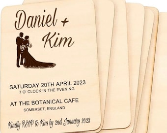 Laser Engraved Wood Wedding Invitations, Custom Personalized