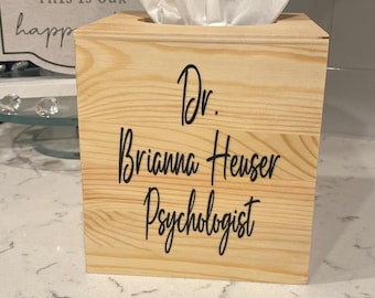 Personalized Wood Tissue Box Cover, Family Name Vinyl Decor