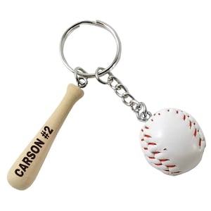 Personalized Baseball Keychain, Baseball Bag Name Tag, Custom Bat Keychain, Baseball Bat And Ball Keychain, Gift For Baseball Team, Number