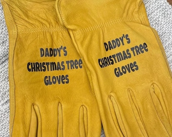Personalized Leather Work Gloves, Custom Vinyl Text, Gift For Dad