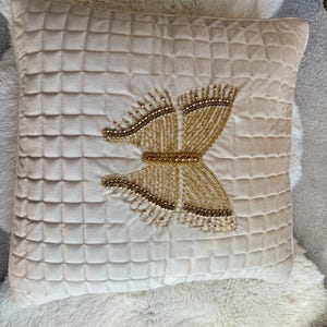 Elfenbeinfarbener Samtkissenbezug, bestickter Kissenbezug 40 cm * 40 cm