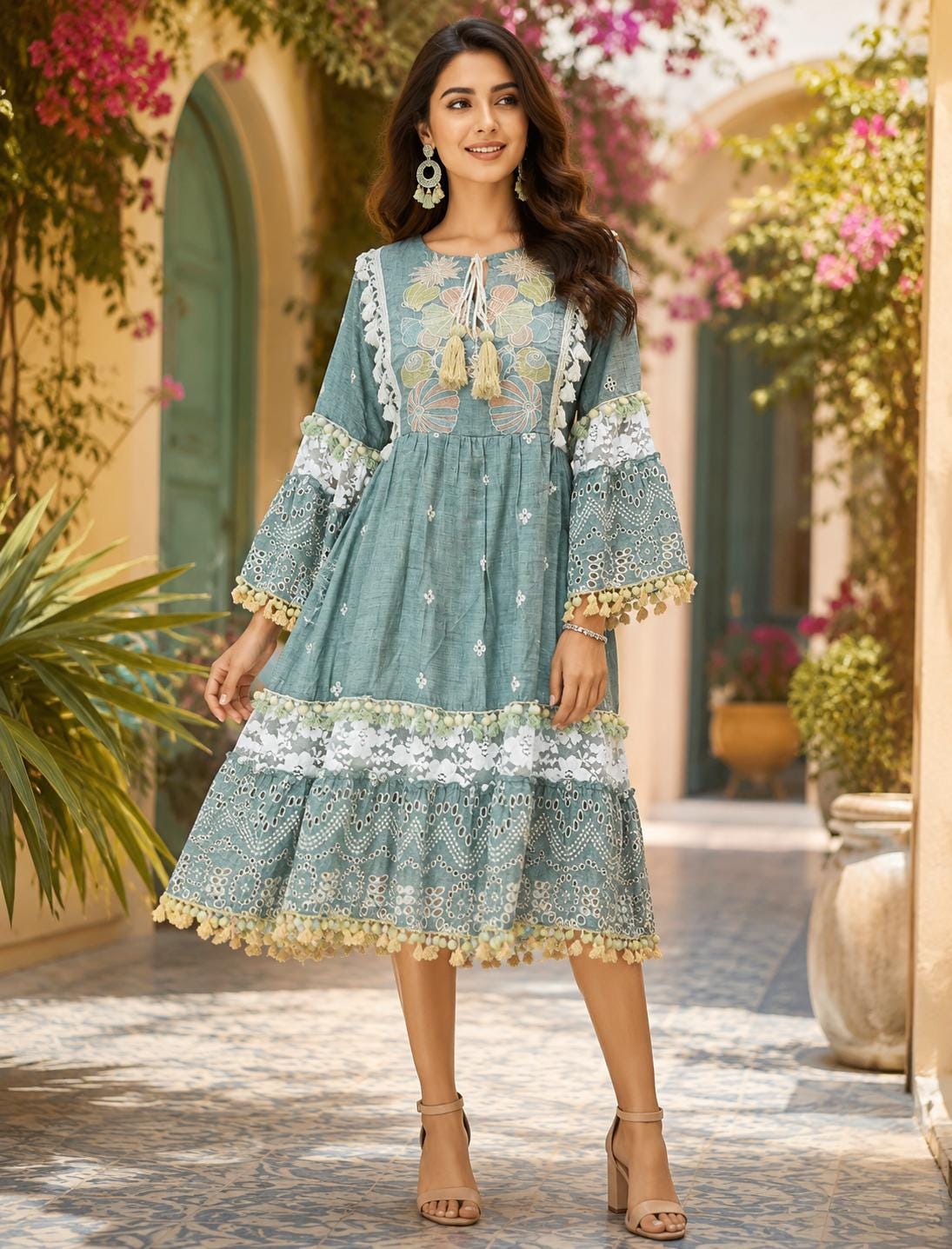sage green eyelet dress item
