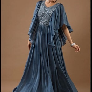 Kaftan style Indian gown dress, Ruffle Indian dress, Bridesmaid dress, Indo Western outfit, Indian party wear