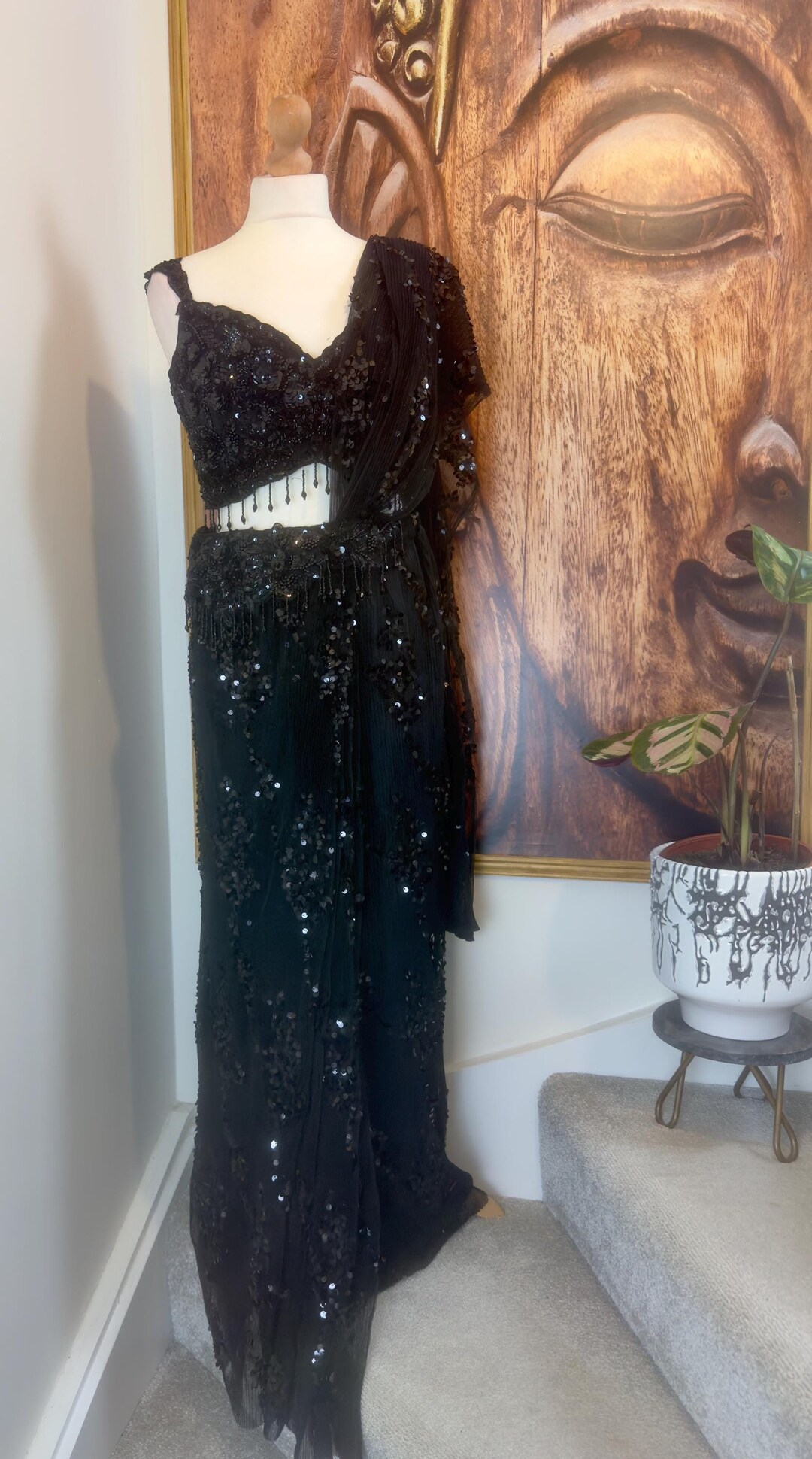 Ready to Wear Black Saree With Hand Embroidered Blouse, 1 Min Saree ...