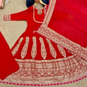 Embroidered Georgette Anarkali Suit with Dupatta & Palazzo - Sabyasachi Style