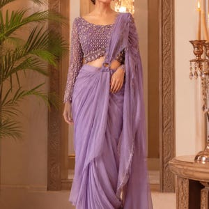 Ready to Wear pre draped Lavender Saree: 1 min sari,Indian wedding outfit