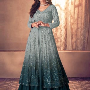 Ombre Green Lehenga with Long Slit Top: Bollywood Indian Wedding Dress