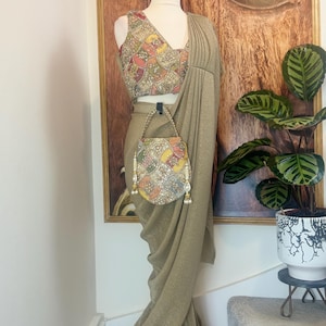 Golden Crush Tissue Saree: Pre-Pleated Indian Wedding Sari