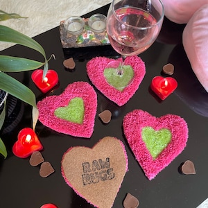 Set of 4 tufted Heart shaped coasters | living room accent | drink coasters | Valentine’s Day gift