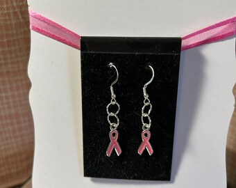 HOPE Pink Ribbon Earring SLP Enamel SLP Ear Wires Rings