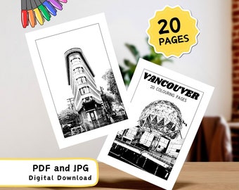 Vancouver kleurplaten | 20 unieke pagina's | Voor kinderen en volwassenen | Brits-Columbia, Canada | Digitale download | Afdrukbare PDF en JPG