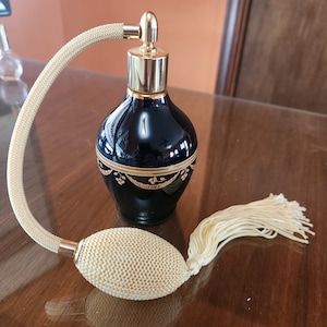 LIMOGES Castel France Perfume Bottle with Atomizer 22K Gold Cobalt Blue