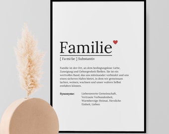 Definition "Familie" Poster A4, Digitaler Download, A4 Poster, Bedeutung & Liebe, zum selber ausdrucken, Dekoration Home, zum verschenken