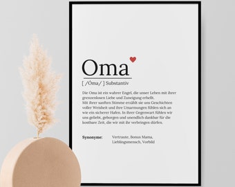 Definition "OMA", Digitale Datei, liebevolle Definition, A4 Format, Geschenk zum Geburtstag, Familie & Liebe, Anerkennung