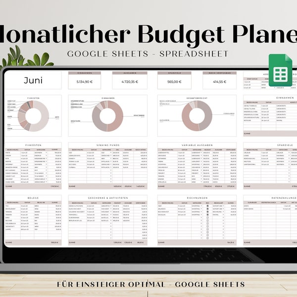 Monatlicher Budget Planer 2023+2024, Digitaler Planer, Spreadsheet, Google Sheets, Budget Tracker, Template, Finanz Tracker, 12 Tabs je Jahr