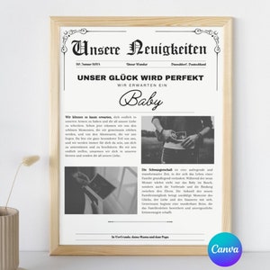 Zeitung Verkündung, Überraschung, Baby, Geburt, DIN A4, Canva, Digitale Datei, Schwangerschaft, Old German Schrift, Baby Inside, Glück,Liebe