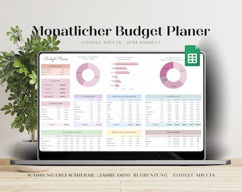 Planificateur budgétaire mensuel, Google Sheets, pour toutes les années, Financial Tracker, Planificateur numérique, Euro, Planificateur allemand, Feuille de calcul