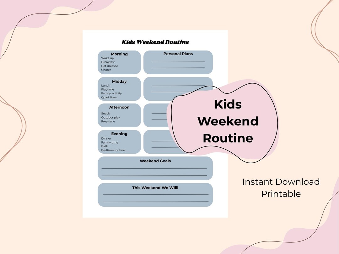 Kids Weekend Routine Printable | Daily Routine Chart for Kids | Weekend ...
