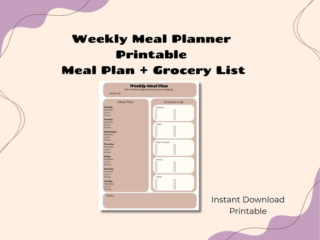 Weekly Meal Planner Printable | Weekly Menu & Grocery List | Family ...