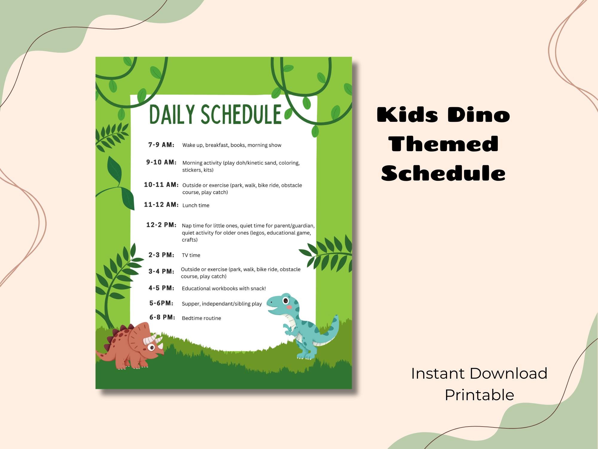 Dinosaur Kids Daily Schedule | Toddler Visual Routine Chart (digital ...