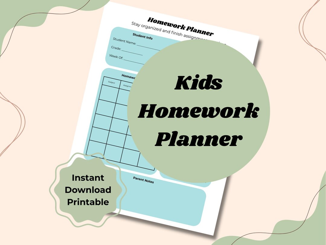 Kids Homework Planner Printable | Student Assignment Tracker | Weekly ...