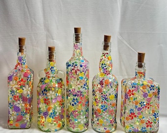 Hand Painted Recycled Bottles with Fairy Lights
