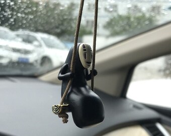 Spirited Away Cute Anime Car Ornaments Faceless Pendant Car Rearview Mirror Birthday Gift Auto Decoraction Accessories