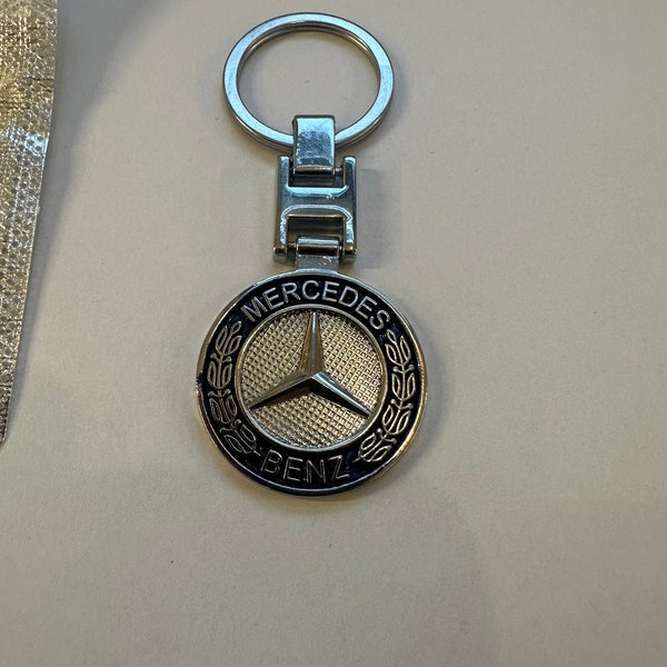 Mercedes Benz 3D New Metal Car Key Chain Ring w/ Blue Inlay