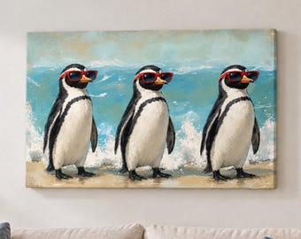 Funny Penguin Wall Art | Penguins in Sunglasses | Coastal Animal Decor | Affordable Wall Art | Downloadable Prints