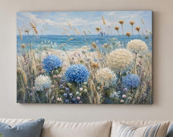 Coastal Hydrangea Wall Art | Blue Beach Floral | Affordable Wall Art | Downloadable Prints