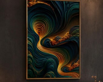 Teal Gold Abstract Wall Art | Hypnotic Fluid Art | Luxury Modern Decor | Affordable Wall Art | Downloadable Prints