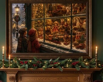 Victorian Christmas Toy Shop Window Wall Art | Nostalgic Winter Village Print | Affordable Wall Art | Downloadable Prints