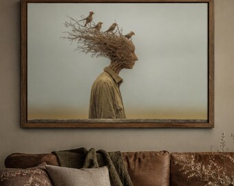 Surreal Wicker Man Wall Art | Bird Nest Portrait | Affordable Wall Art | Downloadable Prints