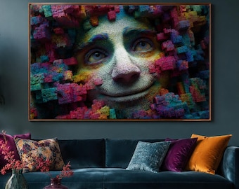 Surreal Colorful Face Wall Art | Abstract Portrait | Dreamcore Art | Affordable Wall Art | Downloadable Prints