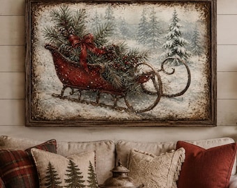 Vintage Christmas Sleigh Wall Art | Affordable Wall Art | Downloadable Prints